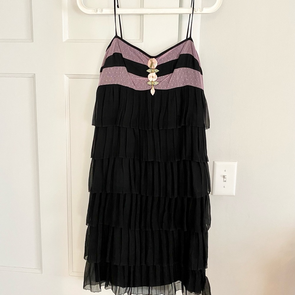 Betsey Johnson Tiered Black Dress with Lilac Lace